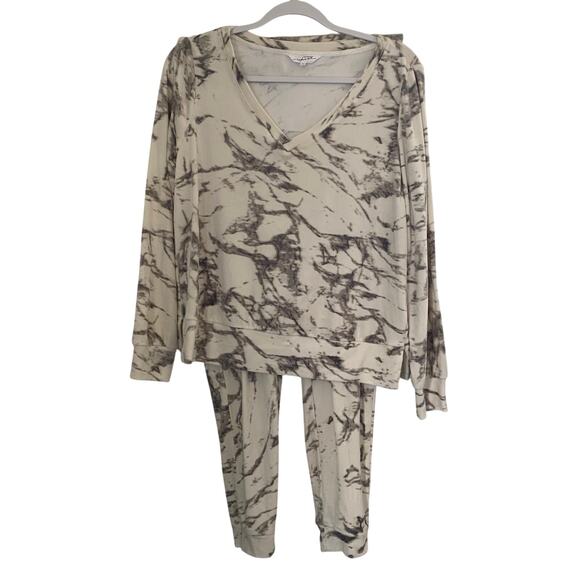 Soma Weekend Velvet Pajamas Set White Gray Marble Womens Size Small - Picture 1 of 13